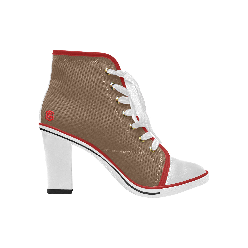 red logo Women's Lace Up Chunky Heel Ankle Booties (Model 054)