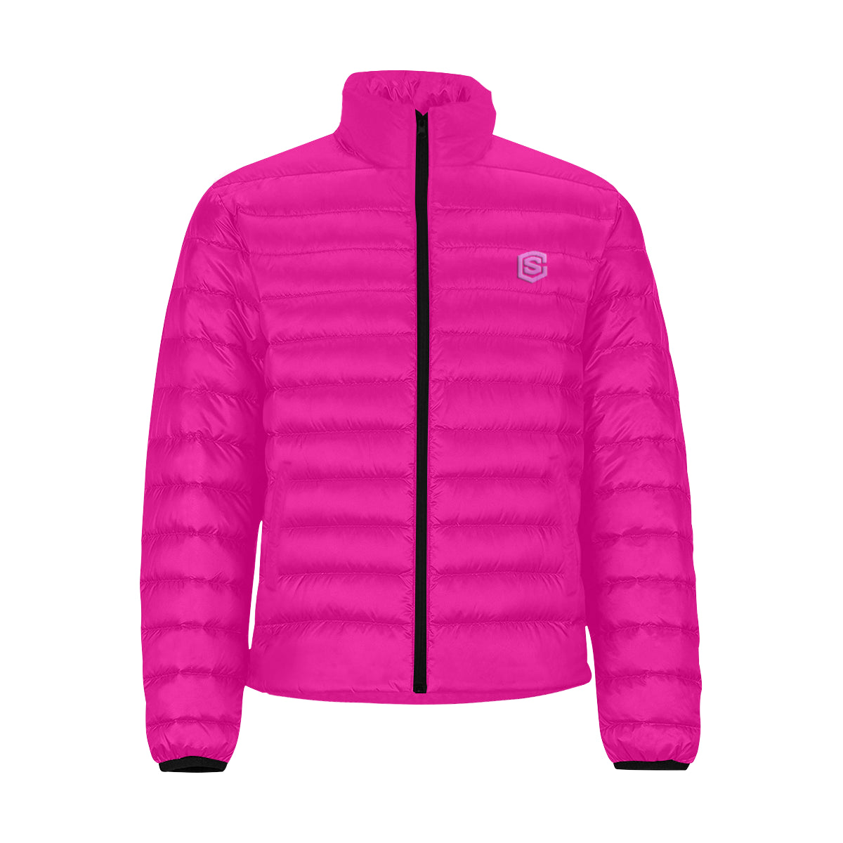 Pink Logo Men's Stand Collar Padded Jacket (Model H41)