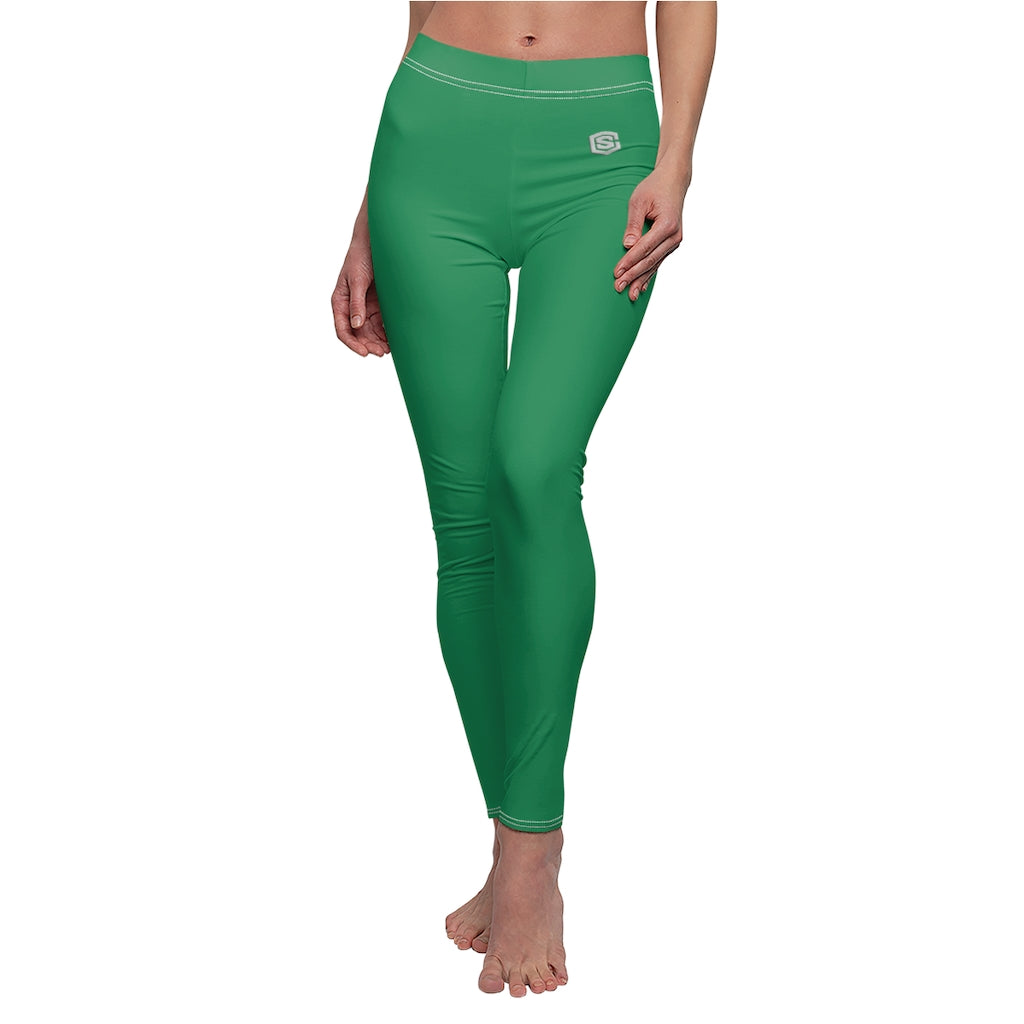 Green Women's Cut & Sew Casual Leggings Silver logo