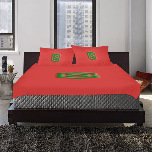 Red Duvet Cover Green Logo 3-Piece Bedding Set (1 Duvet Cover 86"x70"; 2 Pillowcases 20"x30")(One Side)