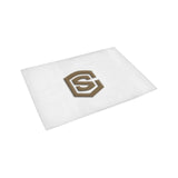 White Door Mat with Brown Logo Doormat 24" x 16" (Sponge Material)