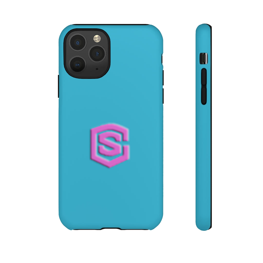 Blue Tough Cases Pink Logo