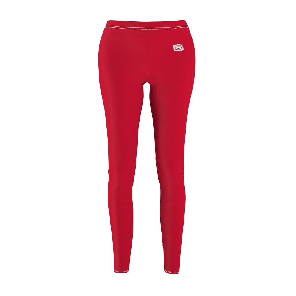 Red Women's Cut & Sew Casual Leggings White logo