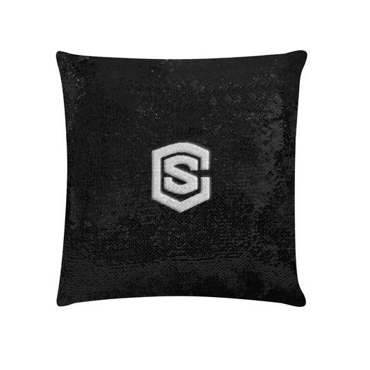 Black Custom Sequin Pillow with Silver Logo Custom Sequin Pillow Case 18"x18"