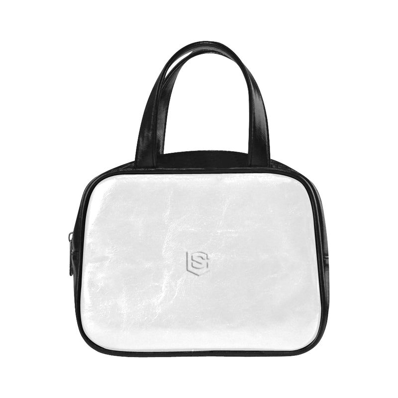 LIGHT GRAY LEATHER TOP HANDLE HANDBAG  white logo Leather Top Handle Handbag (Model 1662)