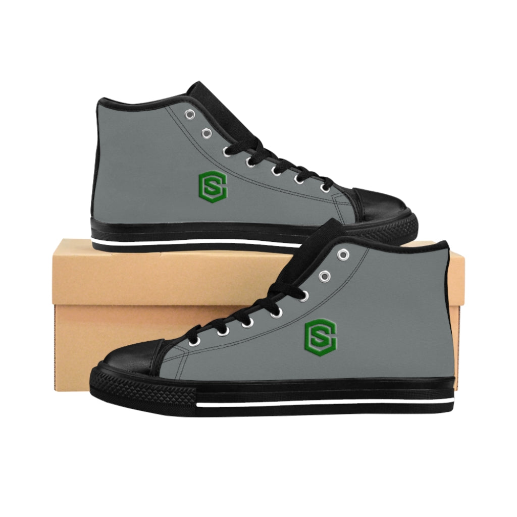 grey Men's High-top Sneakers green logo