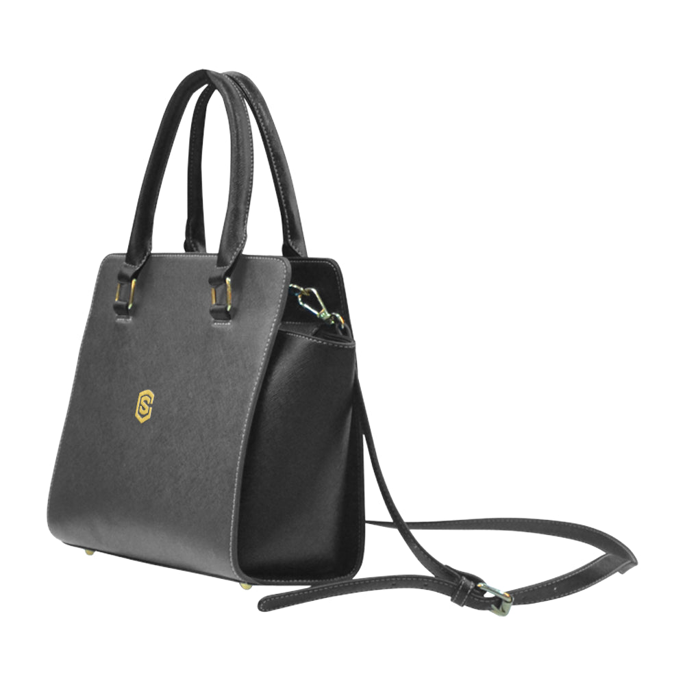 BLACK RIVET SHOULDER HANDBAG gold logo Rivet Shoulder Handbag (Model 1645)