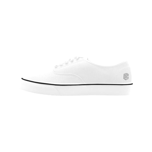 silver logo Classic Women's Canvas Low Top Shoes (Model E001-4)