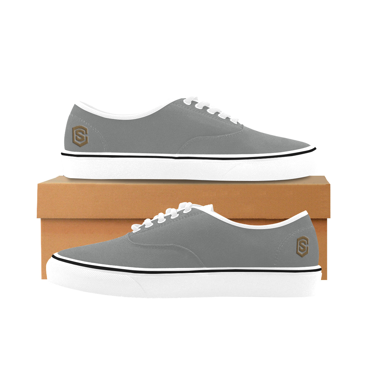 brown logo Classic Women's Canvas Low Top Shoes (Model E001-4)
