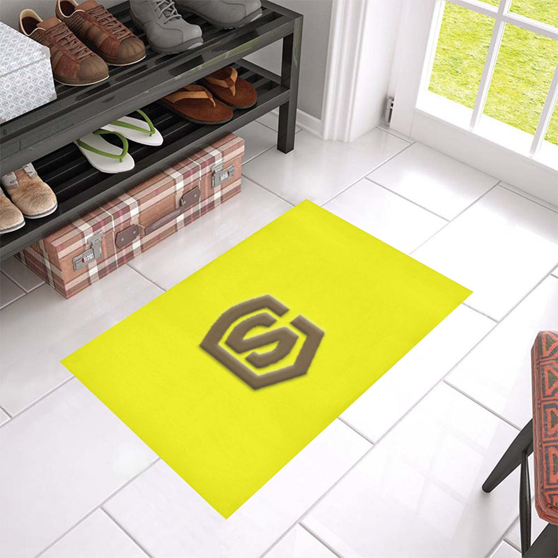 Yellow Door Mat with Brown Logo Doormat 24" x 16" (Sponge Material)