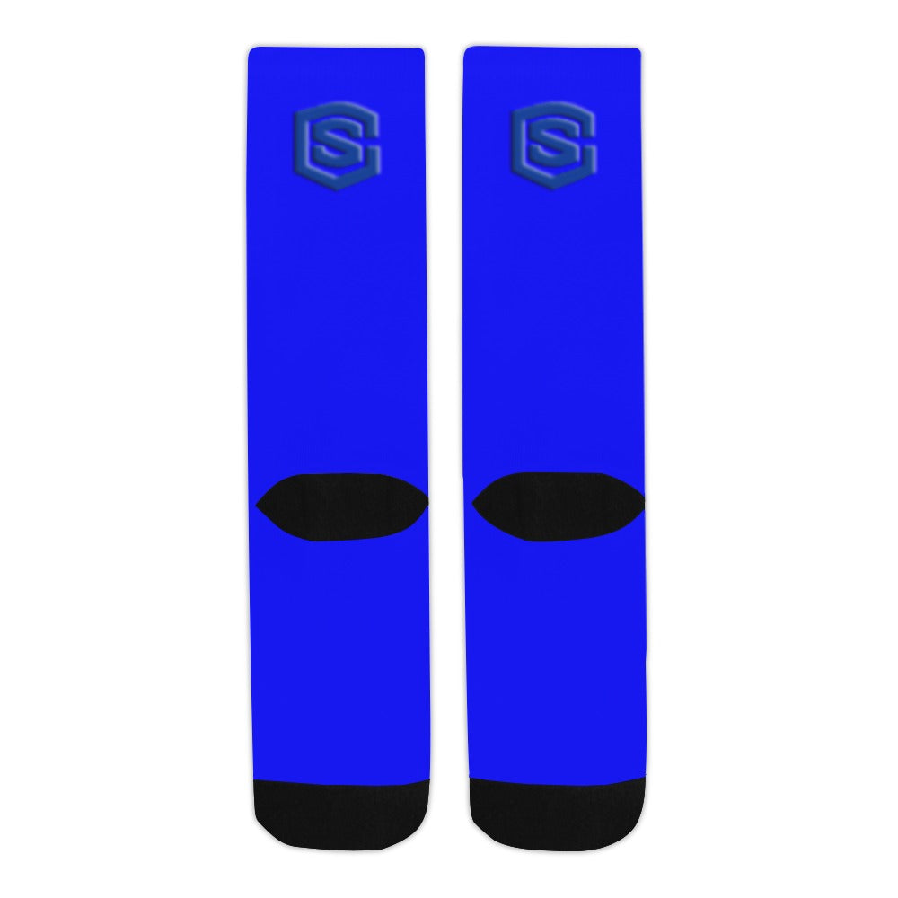 Blue Sublimated Crew Socks (Made In USA) with Blue Logo Sublimated Crew Socks (Made In USA)