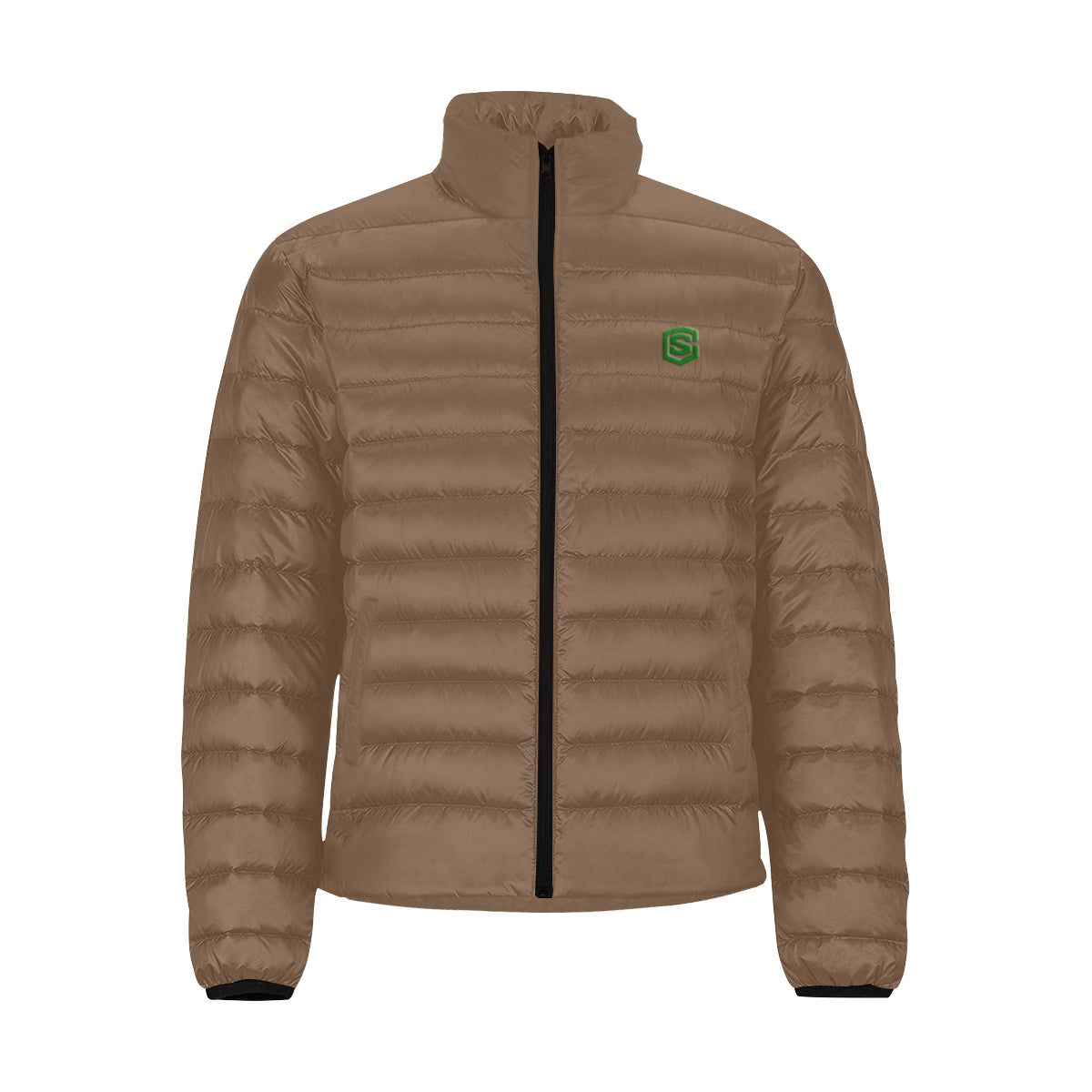 Green Logo Men's Stand Collar Padded Jacket (Model H41)