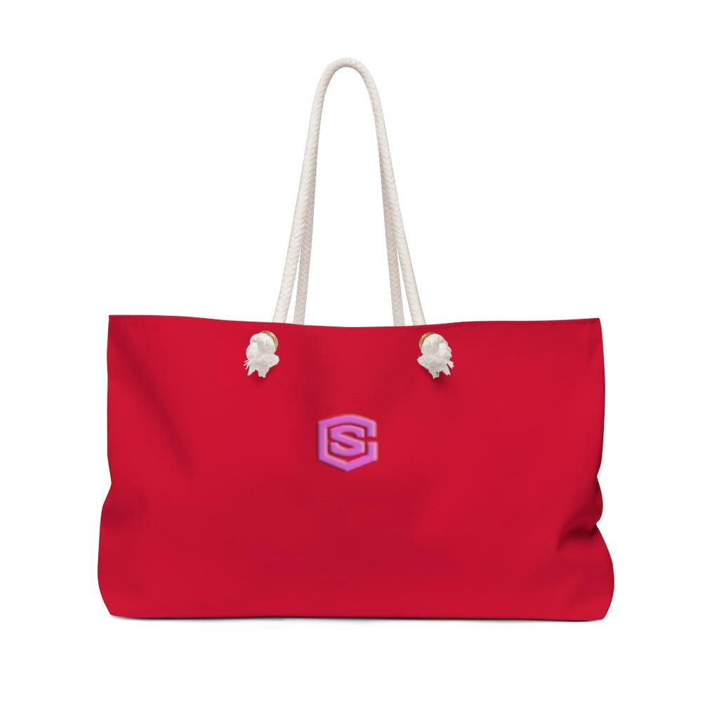 Red Weekender Bag Pink Logo