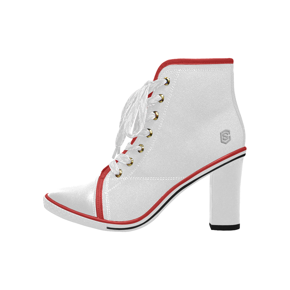 silver logo Women's Lace Up Chunky Heel Ankle Booties (Model 054)