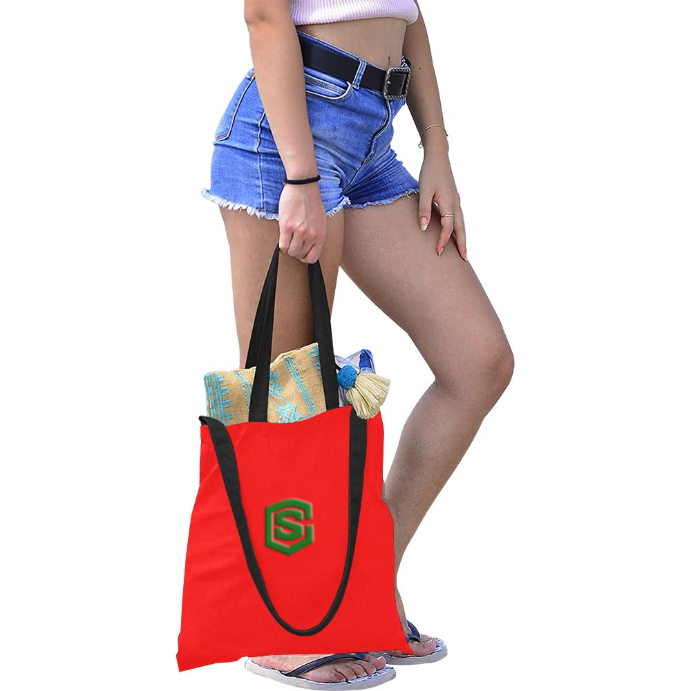 Red All Over Print Canvas Tote Bag With Green Logo All Over Print Canvas Tote Bag(Model1698)(Medium)