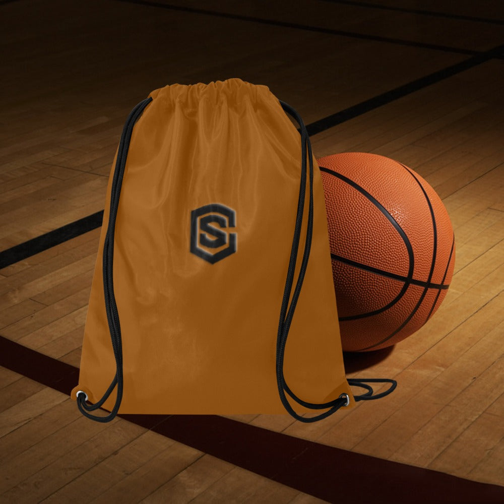 Brown Drawstring Bags Large With Black Logo Drawstring Bags (Model 1604) (Large)