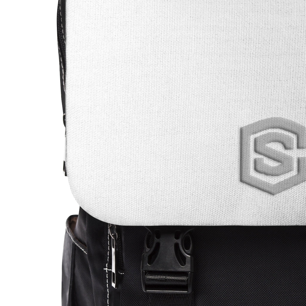 White Unisex Casual Shoulder Backpack Silver logo