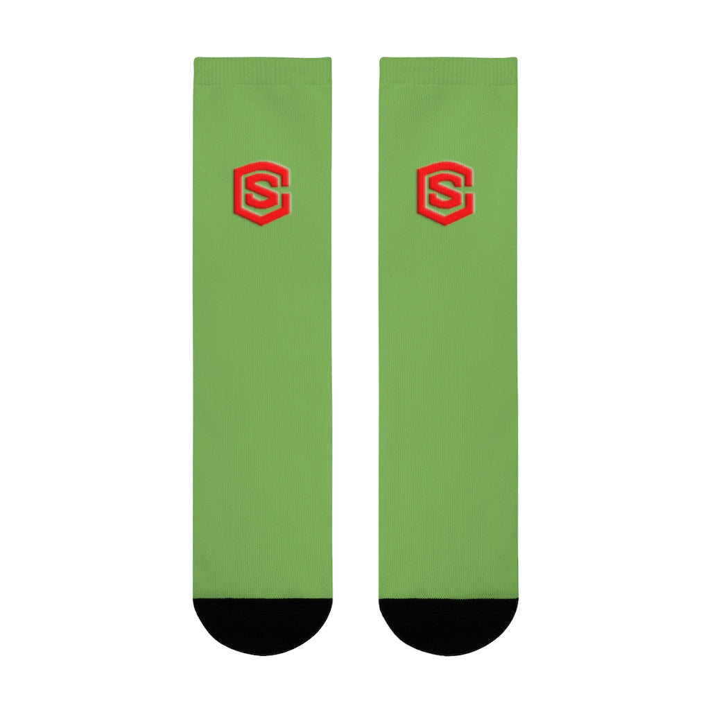 Green Sublimation Crew Socks (EU) Red Logo
