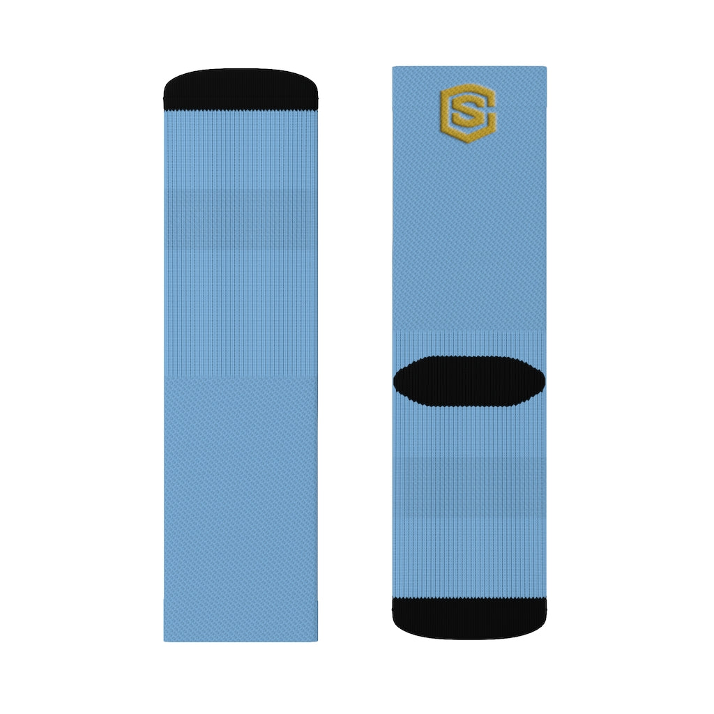 Blue Sublimation Socks Gold Logo