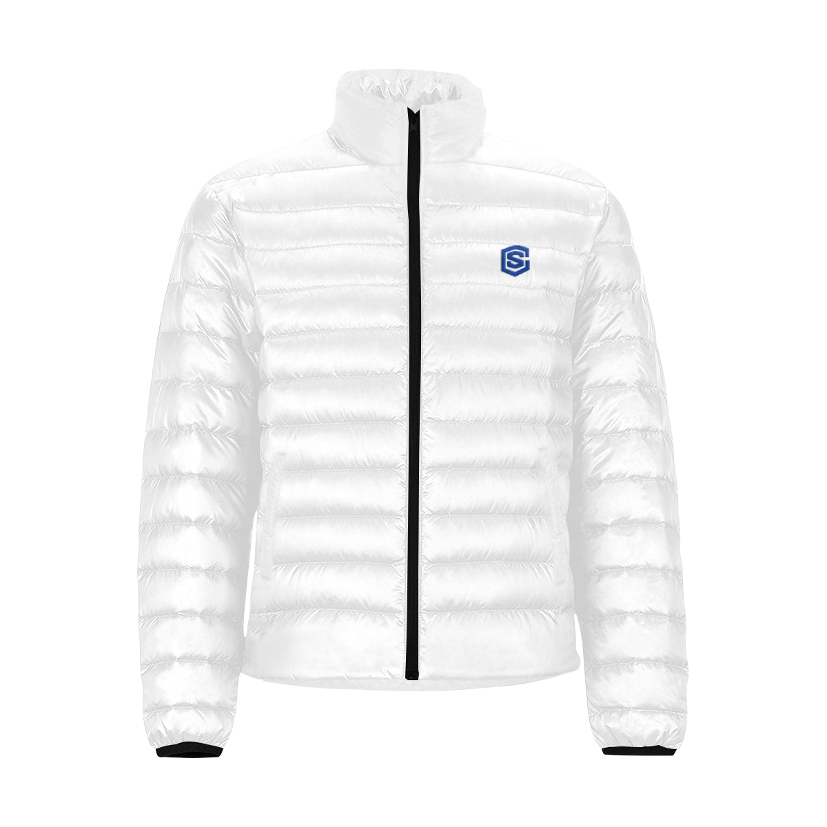 Blue Logo Men's Stand Collar Padded Jacket (Model H41)