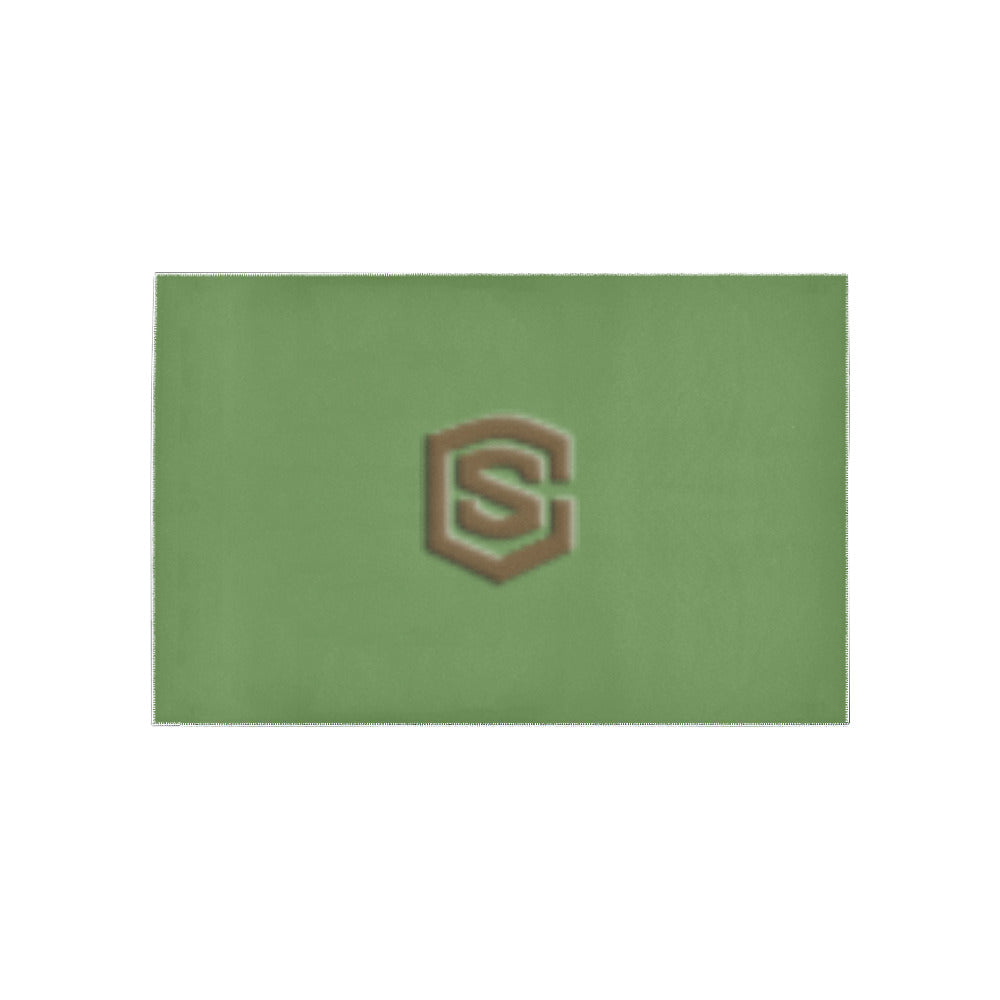 Green Area Rug Brown Logo Area Rug 5' x 3.2'