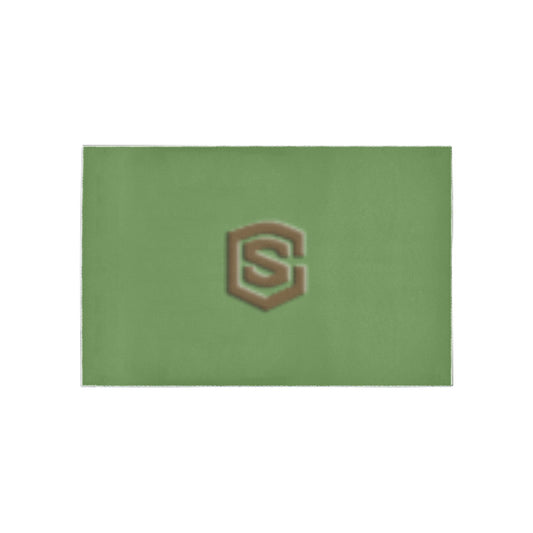 Green Area Rug Brown Logo Area Rug 5' x 3.2'