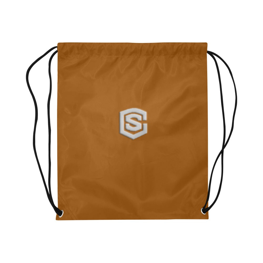 Brown Drawstring Bags Large With Silver Logo Drawstring Bags (Model 1604) (Large)
