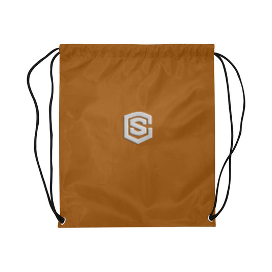 Brown Drawstring Bags Large With Silver Logo Drawstring Bags (Model 1604) (Large)