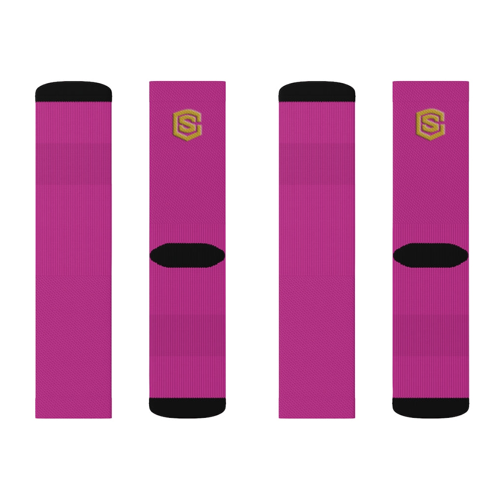 Pink Sublimation Socks Gold Logo