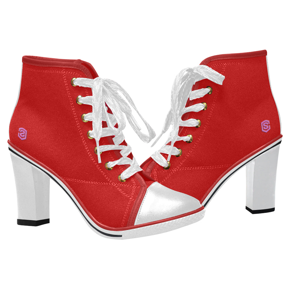 pink logo Women's Lace Up Chunky Heel Ankle Booties (Model 054)