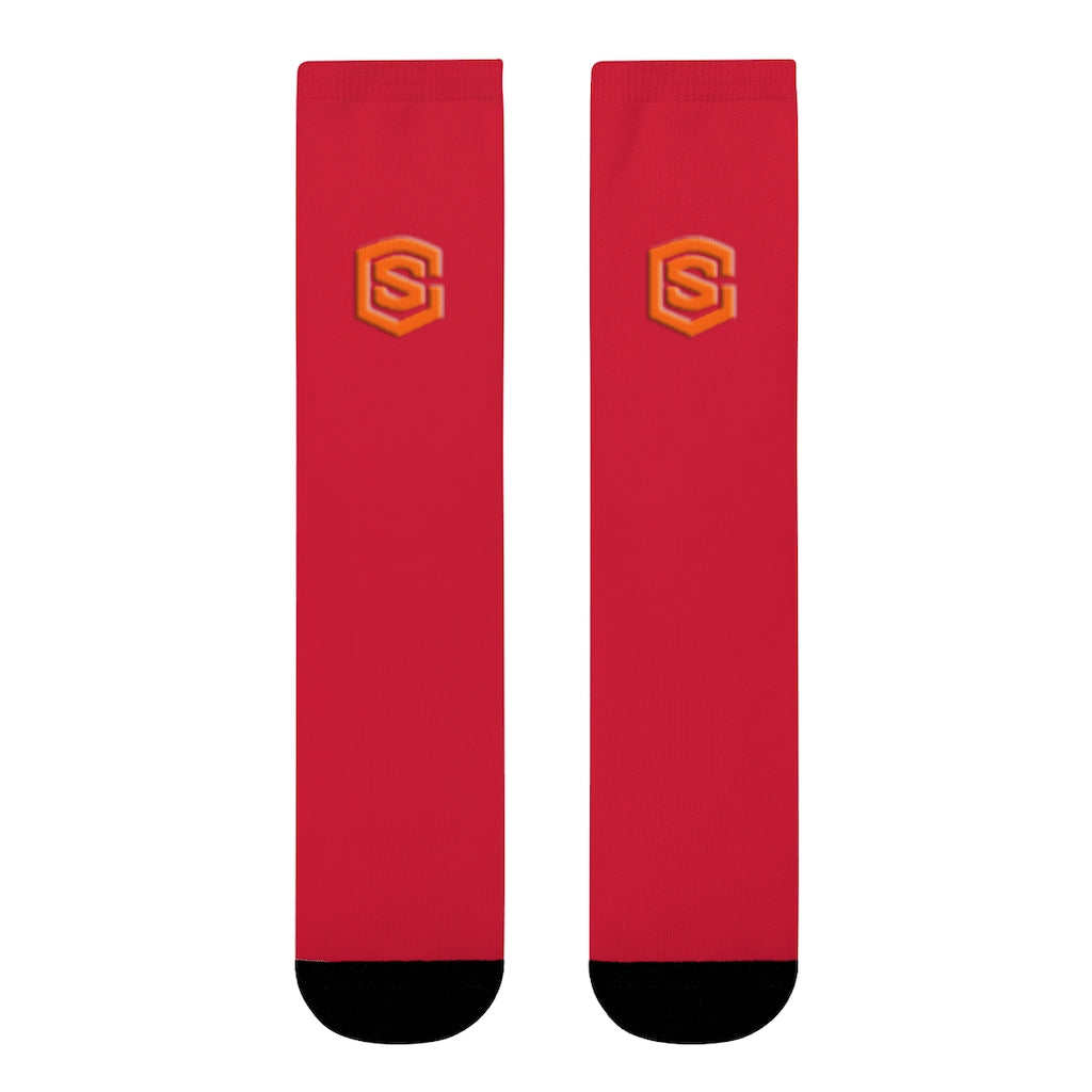 Red Sublimation Crew Socks (EU) Orange Logo