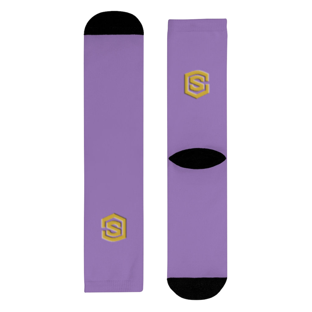 Purple Sublimation Crew Socks (EU) Gold Logo