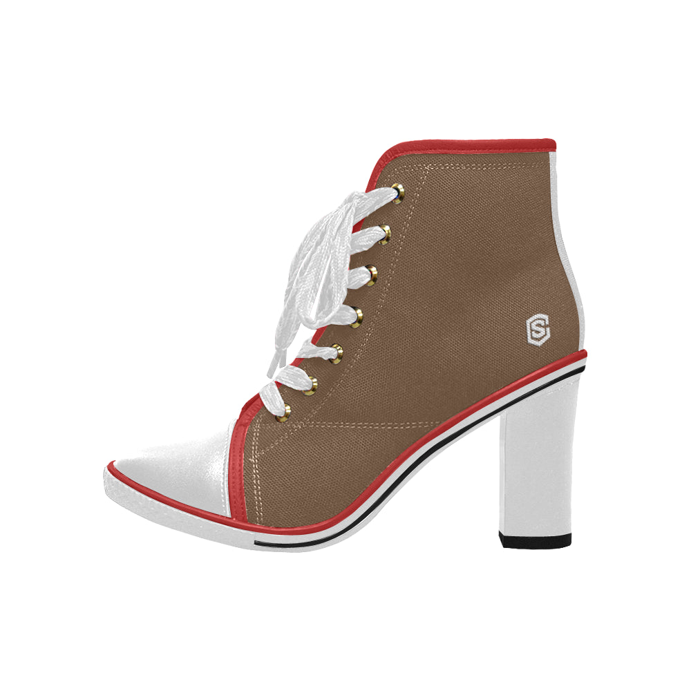 white logo Women's Lace Up Chunky Heel Ankle Booties (Model 054)