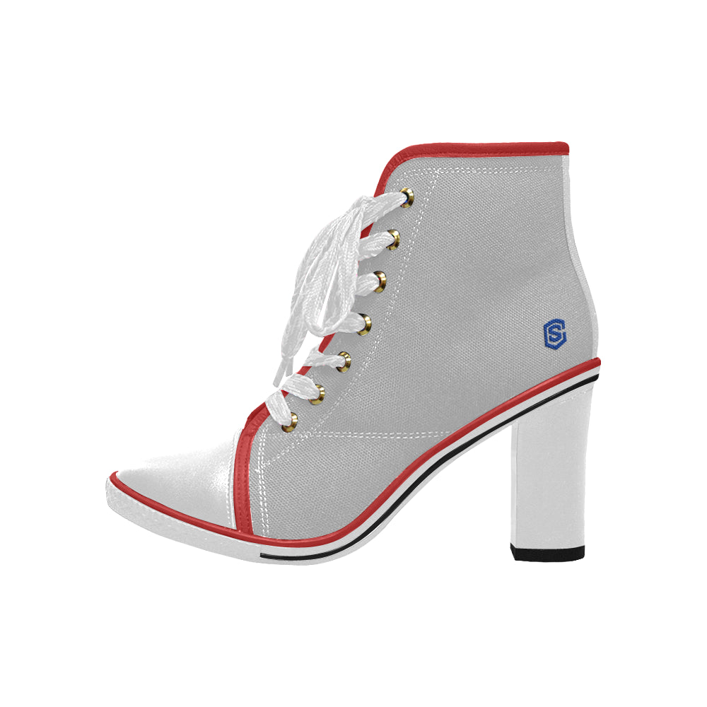 blue logo Women's Lace Up Chunky Heel Ankle Booties (Model 054)