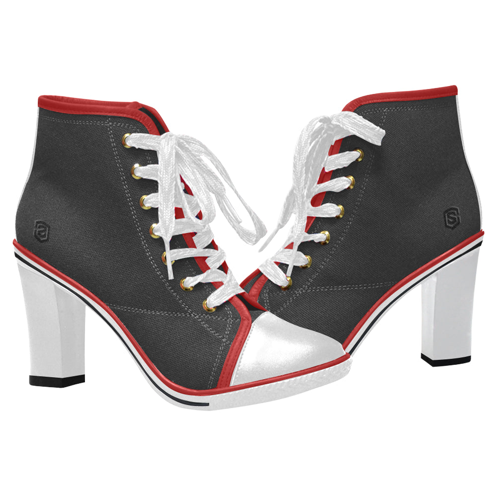 black logo Women's Lace Up Chunky Heel Ankle Booties (Model 054)