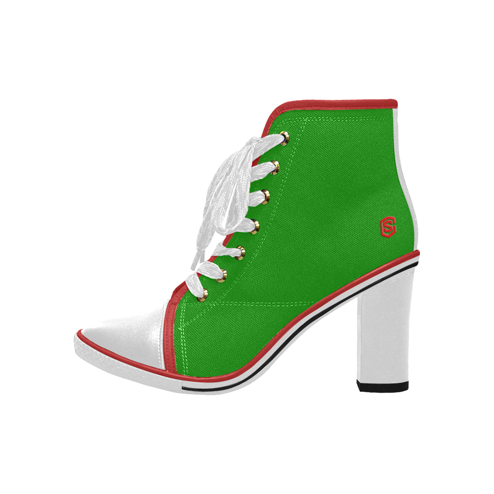 red logo Women's Lace Up Chunky Heel Ankle Booties (Model 054)