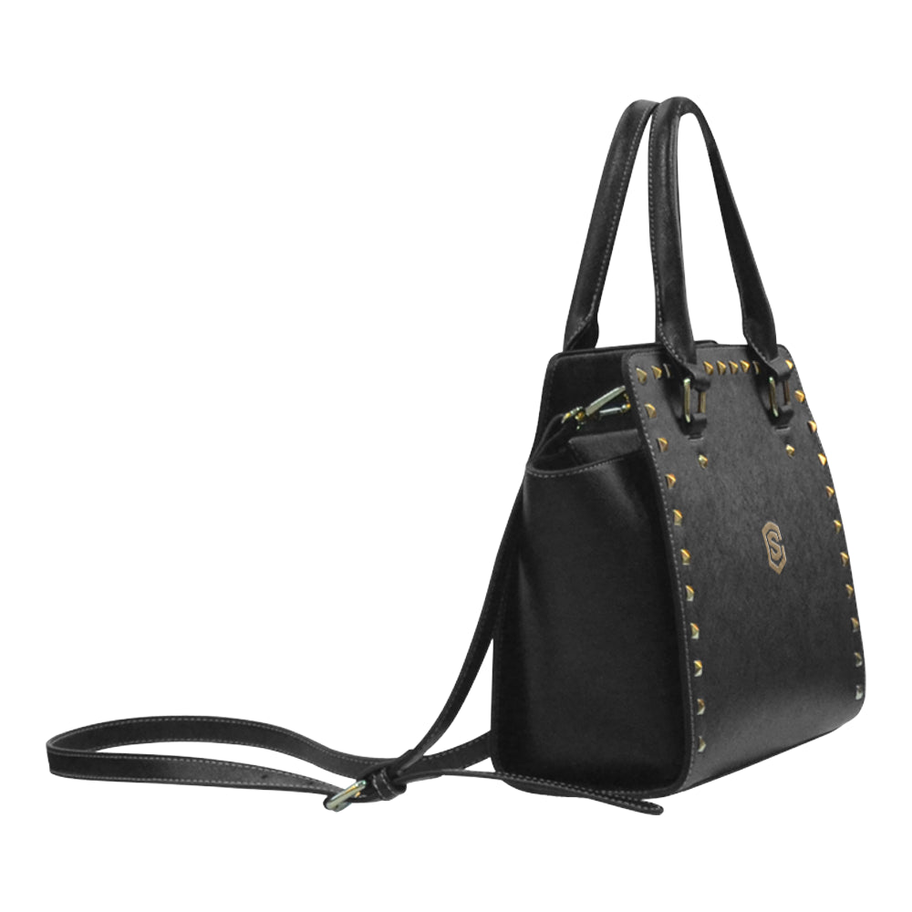 BLACK RIVET SHOULDER HANDBAG brown logo Rivet Shoulder Handbag (Model 1645)