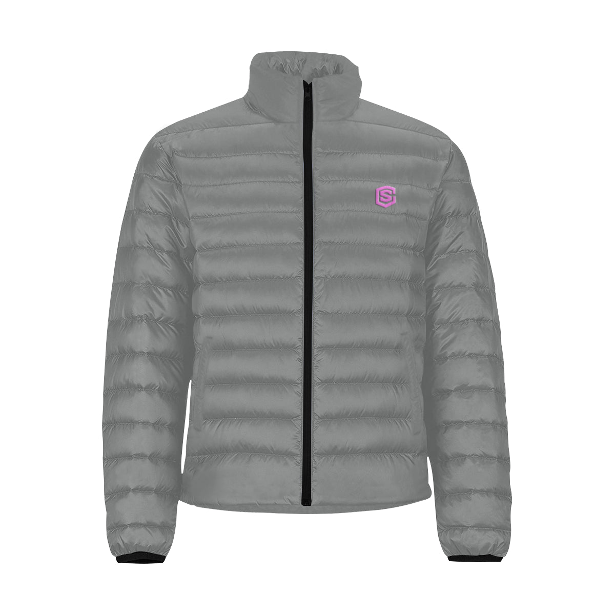 Pink Logo Men's Stand Collar Padded Jacket (Model H41)
