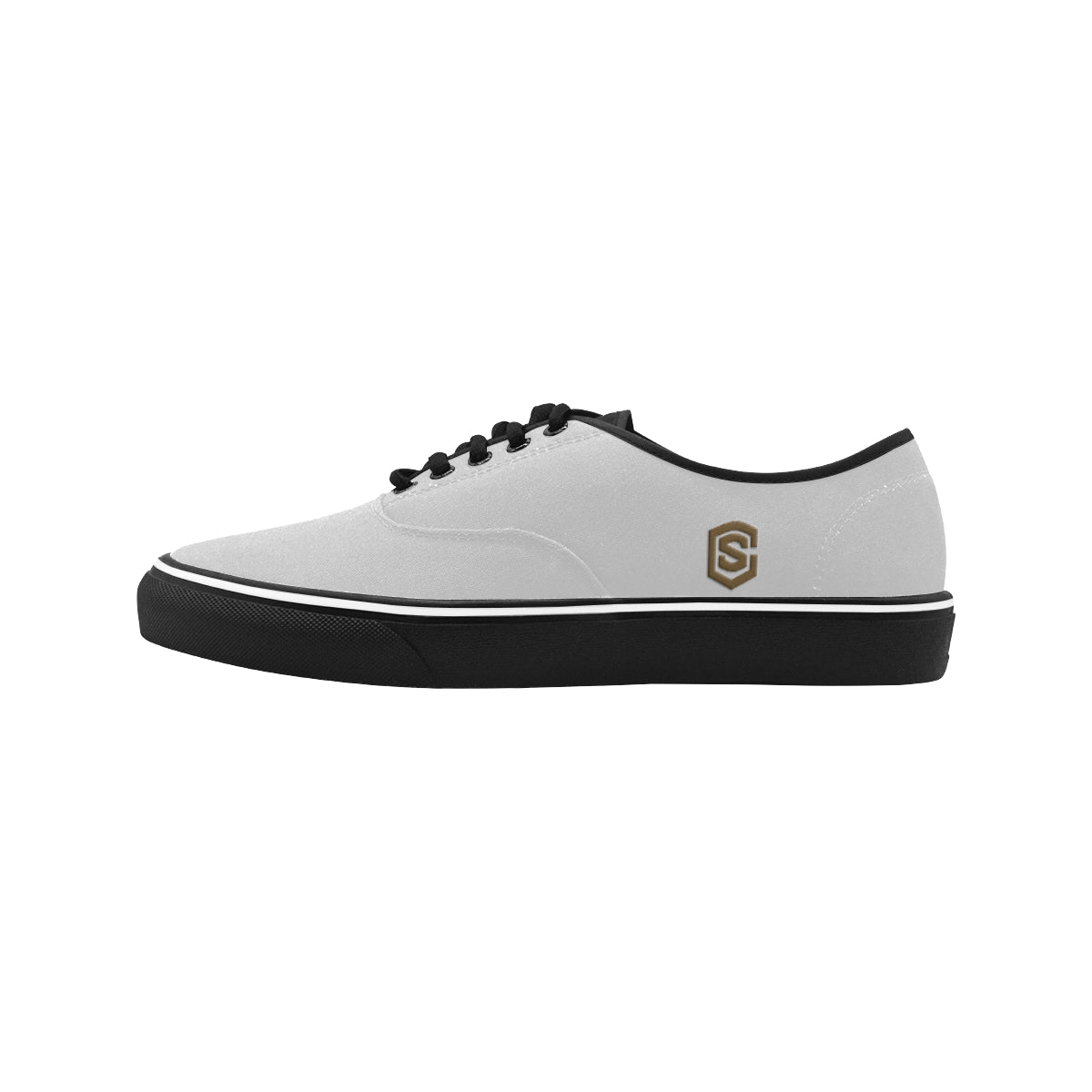 Brown logo Classic Men's Canvas Low Top Shoes/Large (Model E001-4)