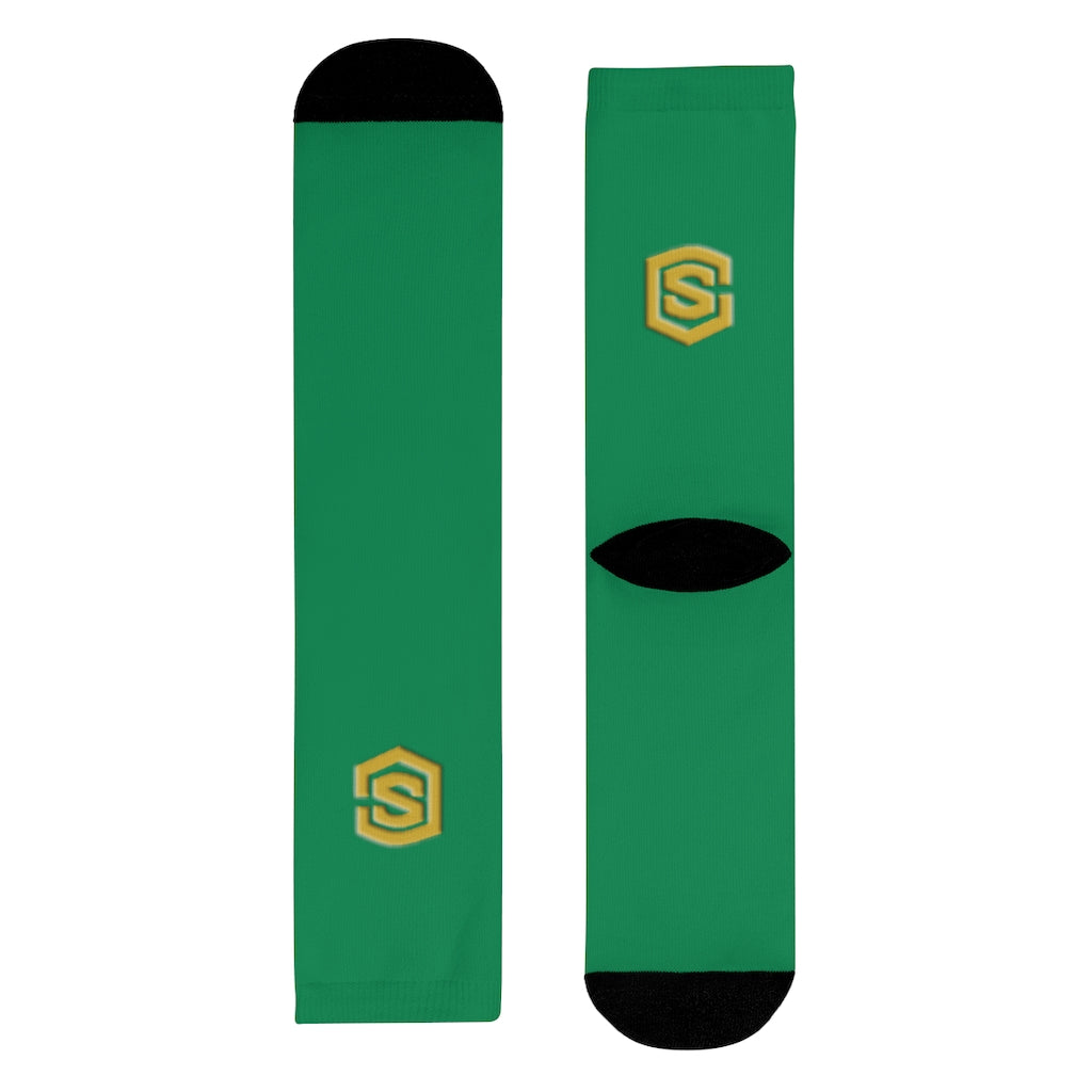 Green Sublimation Crew Socks (EU) Gold Logo