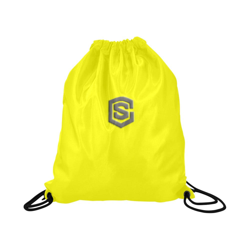 Yellow Drawstring Bags Large With Grey Logo Drawstring Bags (Model 1604) (Large)
