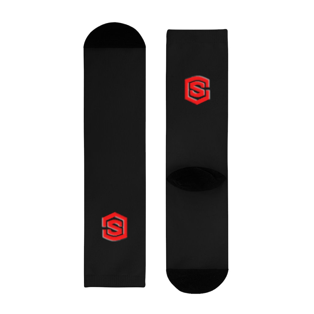 Black Sublimation Crew Socks (EU) Red Logo