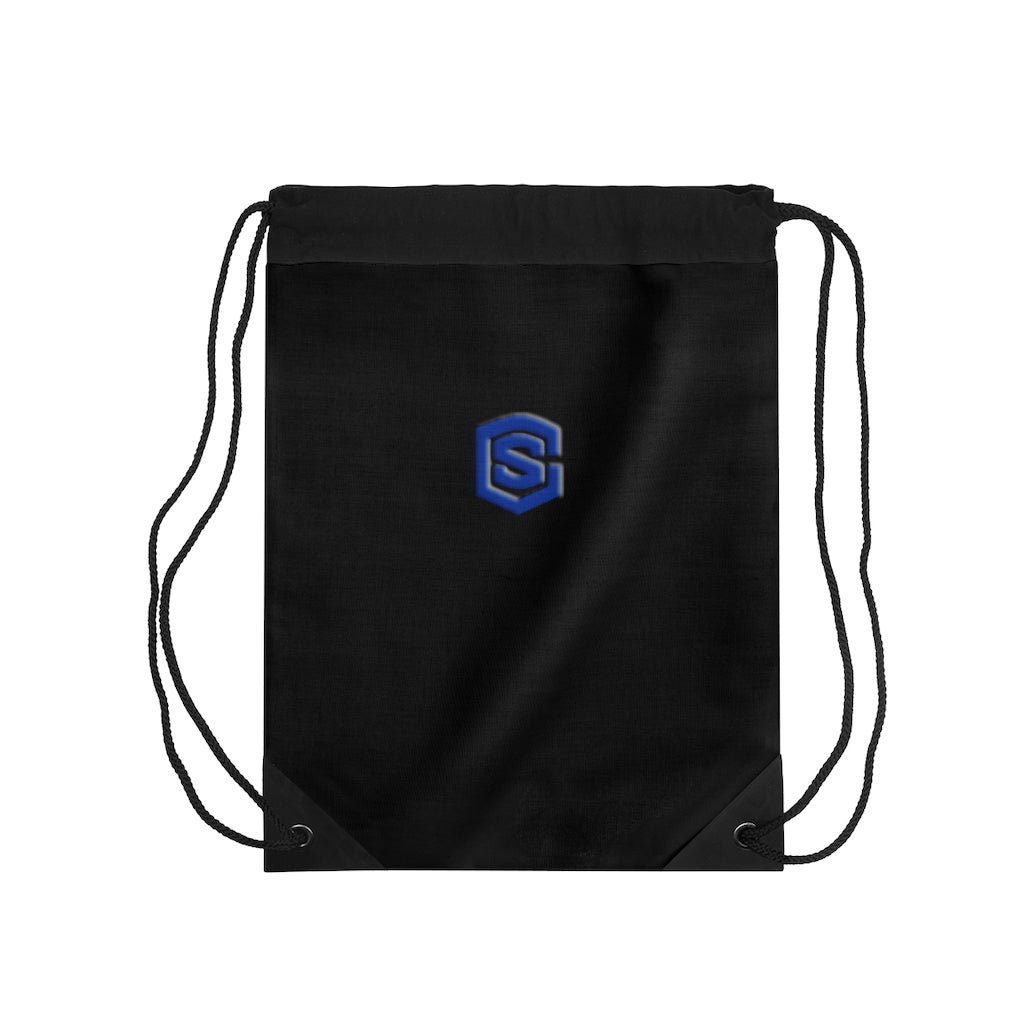 Black Drawstring Bag Blue logo