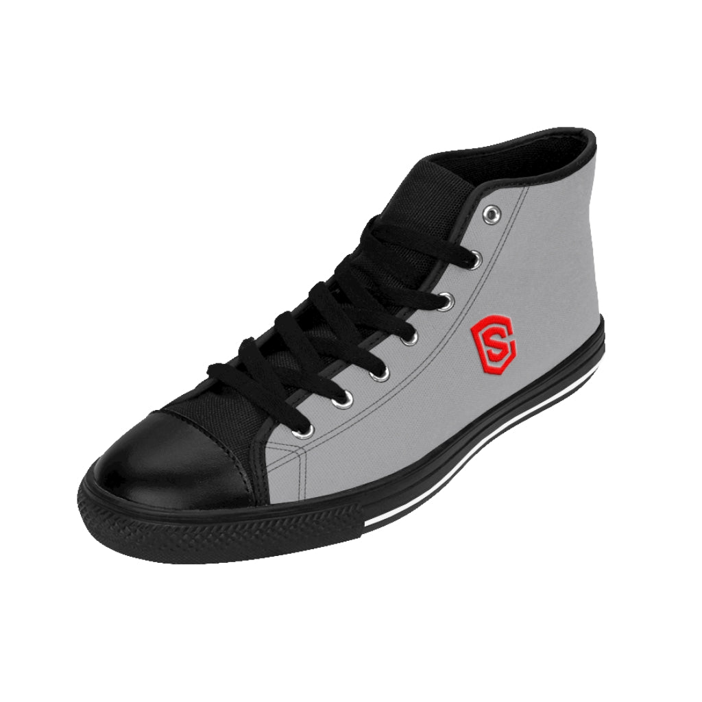grey Men's High-top Sneakers - red logo