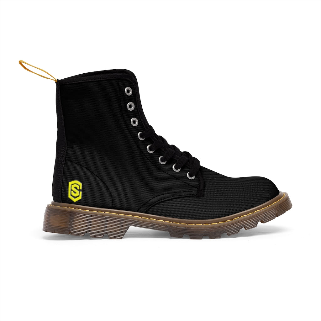 Black Men's Canvas Boots Yellow Logo