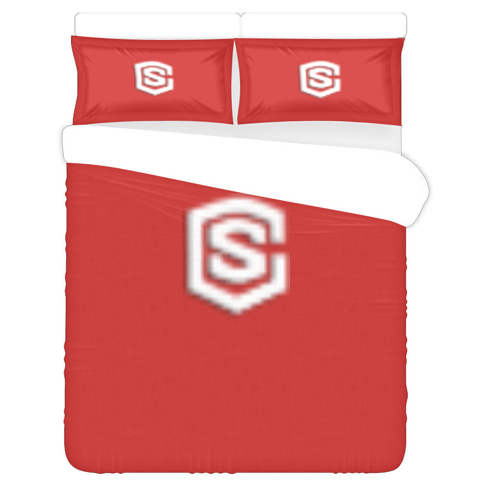 Red Duvet Cover White Logo 3-Piece Bedding Set (1 Duvet Cover 86"x70"; 2 Pillowcases 20"x30")(One Side)