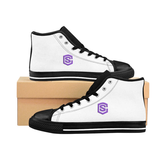 white Men's High-top Sneakers pink logo