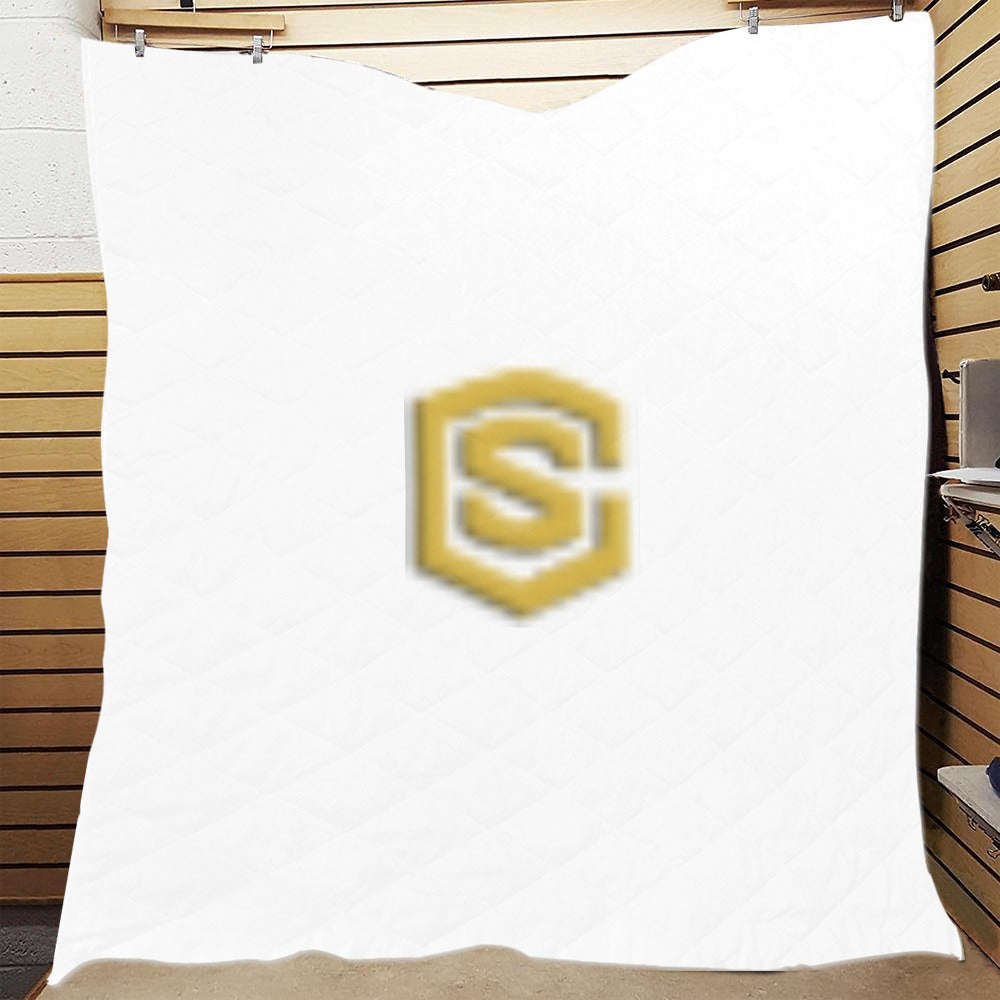 White Quilt with Gold Logo Custom Quilt  70" x 80"