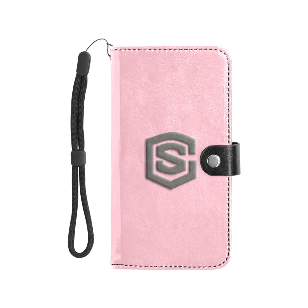 Pink Flip Leather Purse for Mobile Phone(Model1703)(Large) with Gray Logo Flip Leather Purse for Mobile Phone(Model1703)(Large)