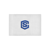 White Door Mat with Blue Logo Doormat 24" x 16" (Sponge Material)